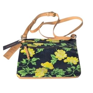 American Leather Co Green & Yellow Floral Thin Crossbody Bag